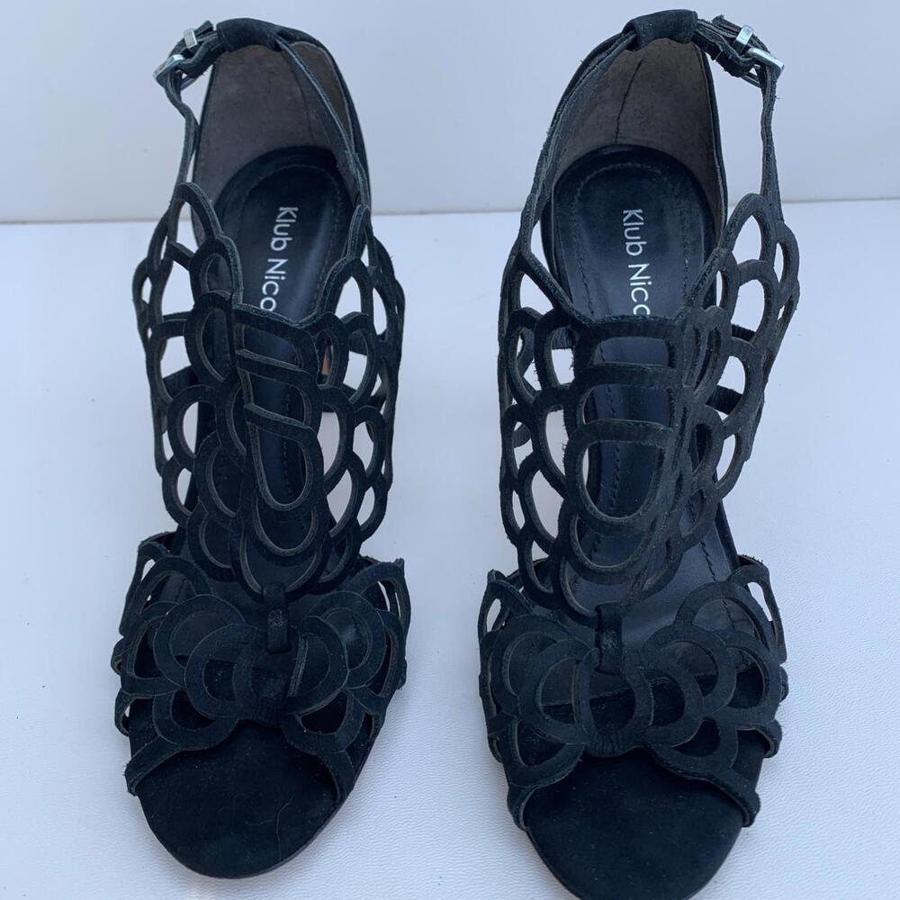 Klub Nico Black Lace Up Open Toe Sandals Womens Size 8 M - Picture 4 of 9